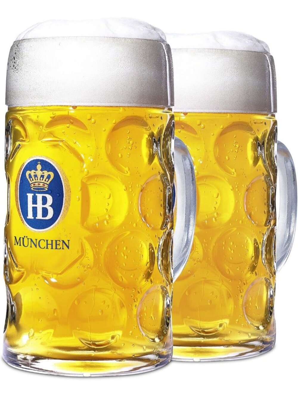 Set of 2 Dimpled Glass Beer Steins - 1 Liter Capacity for Oktoberfest & Parties